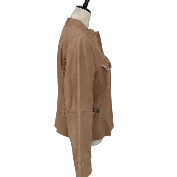 Etcetera Jacket Women’s Size 14 Tan 100% Leather with Faux Snakeskin Accents - Picture 2 of 12